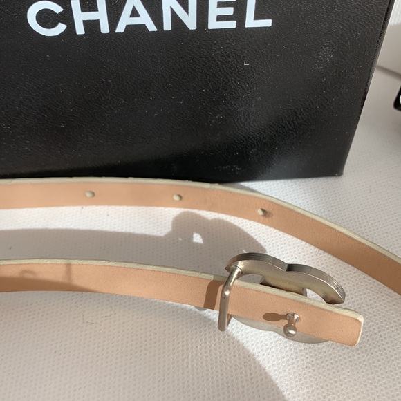 CHANEL Python Cream Brown Snake & Leather Skinny Belt CC Logo w/ Matte Silver HW - Picture 14 of 16